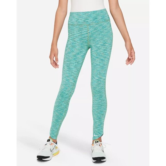 Nike Girls Big Kids Dri-Fit Training Leggings Large Teal Green Tulip Hem - Picture 1 of 11